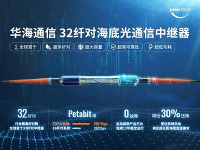 華海通信發布全球首個32纖對海底光通信中繼器原型機 開啟海底通信新時代